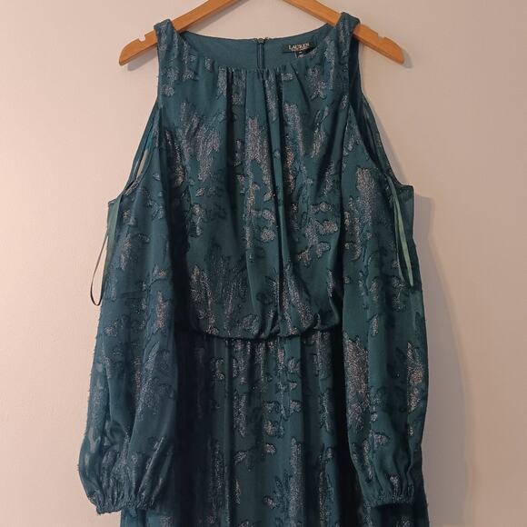 Lauren Ralph Lauren Metallic Floral Cold-Shoulder Gown 14 - Picture 5 of 7